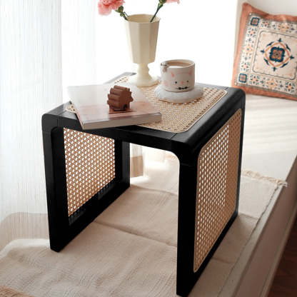 Japanese Rubberwood Rattan End Table