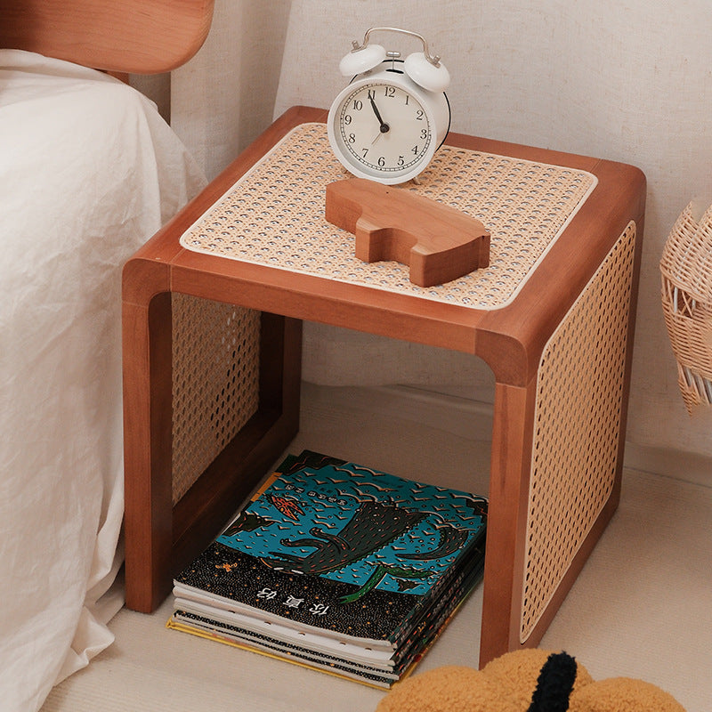Japanese Rubberwood Rattan End Table