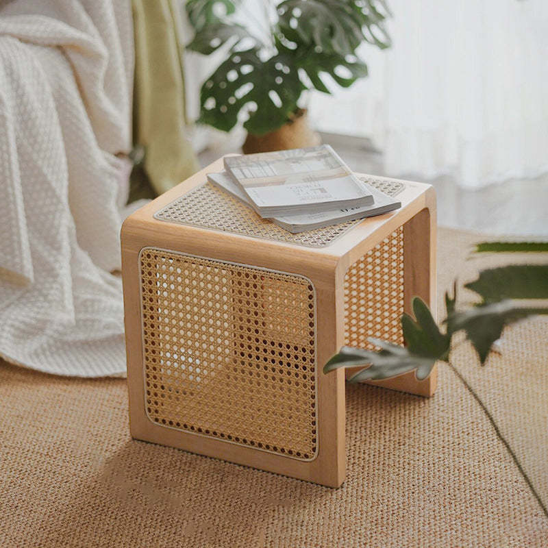 Japanese Rubberwood Rattan End Table