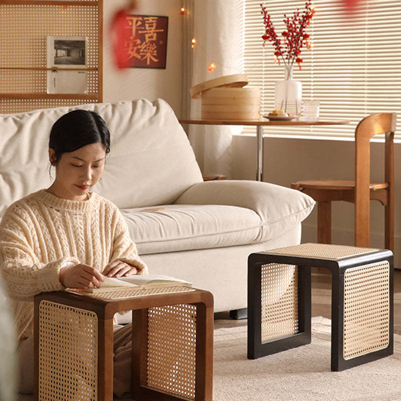 Japanese Rubberwood Rattan End Table