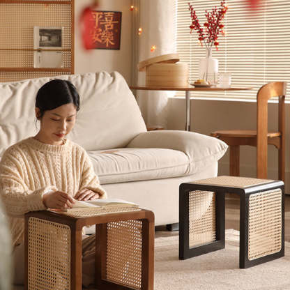 Japanese Rubberwood Rattan End Table