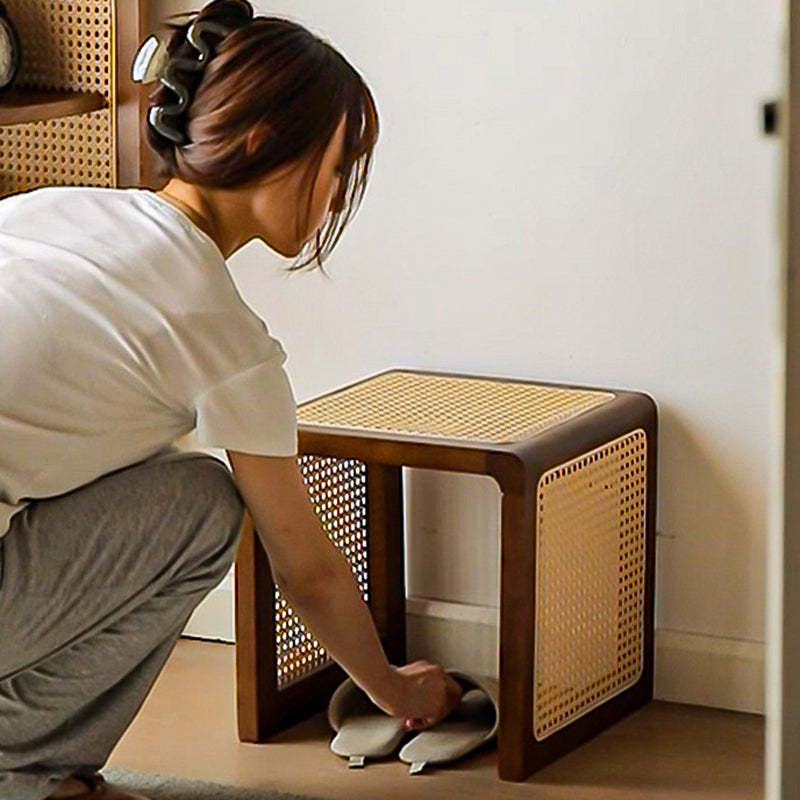 Japanese Rubberwood Rattan End Table