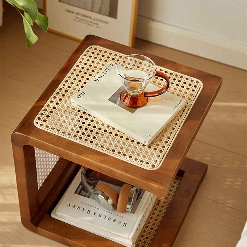 Japanese Rubberwood Rattan End Table