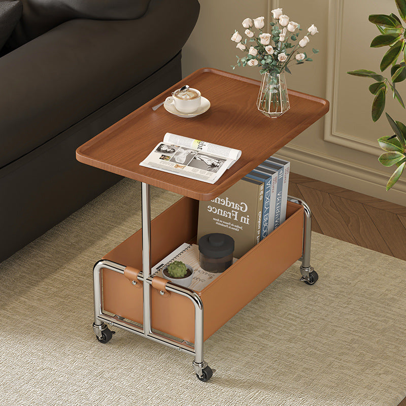 Minimalist Iron High Density Leather 1-Storage End Table — Brown