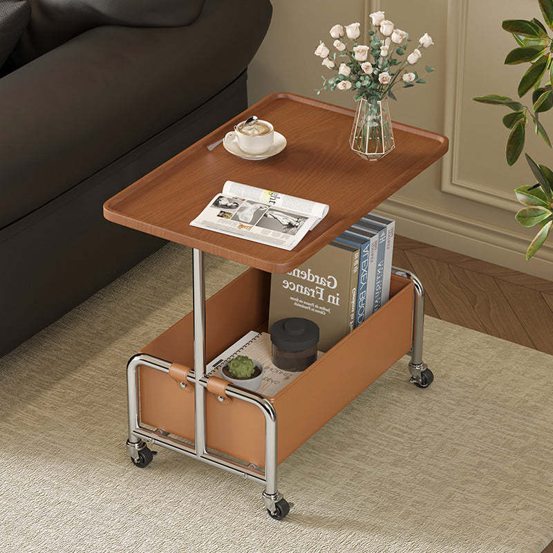 Minimalist Iron High Density Leather 1-Storage End Table — Brown