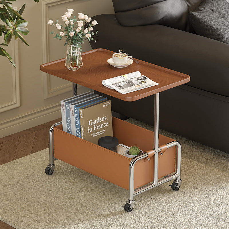 Minimalist Iron High Density Leather 1-Storage End Table — Black