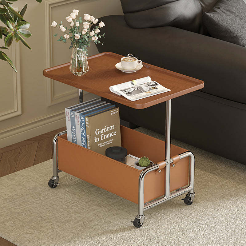 Minimalist Iron High Density Leather 1-Storage End Table — Black