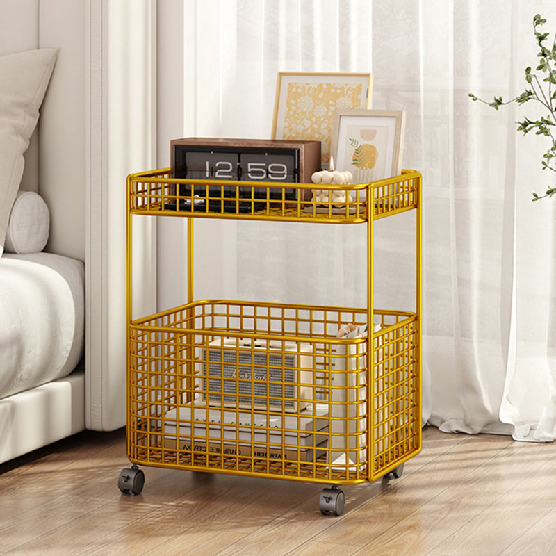 Minimalist Hollow Iron Frame Storage End Table — With Wheel / Gold