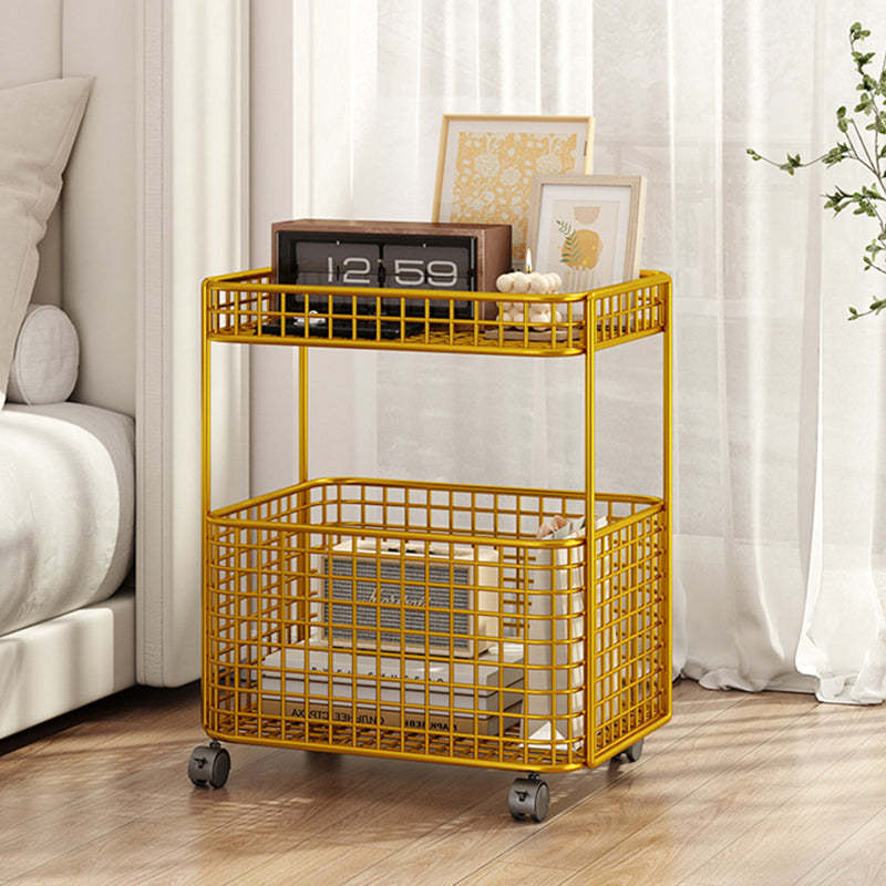Minimalist Hollow Iron Frame Storage End Table — With Wheel / Gold