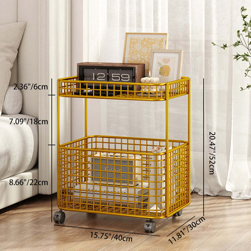 Minimalist Hollow Iron Frame Storage End Table — With Wheel / White