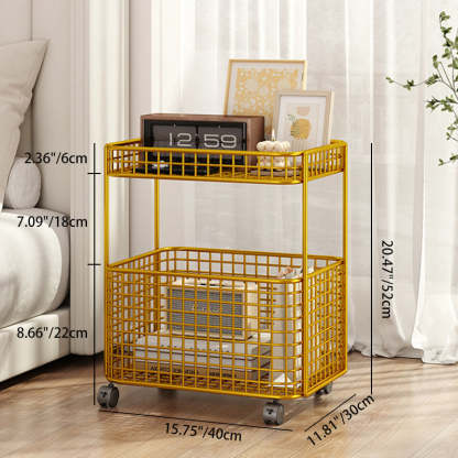 Minimalist Hollow Iron Frame Storage End Table — With Wheel / White