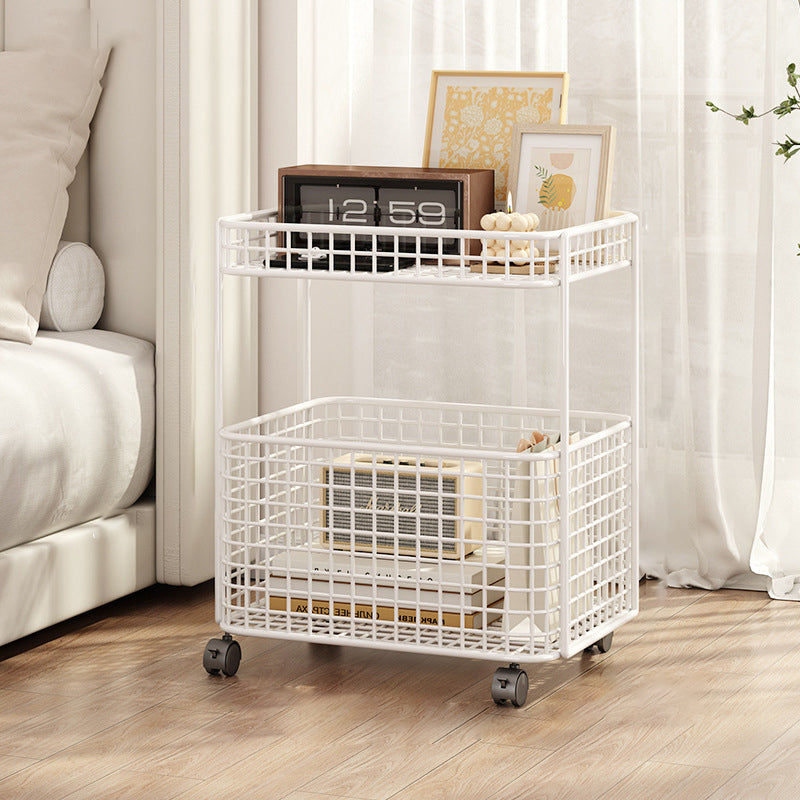 Minimalist Hollow Iron Frame Storage End Table — Without Wheel / White