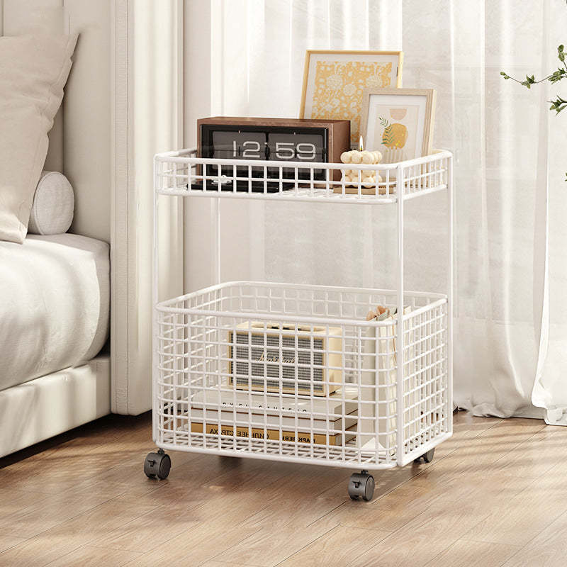 Minimalist Hollow Iron Frame Storage End Table — Without Wheel / White