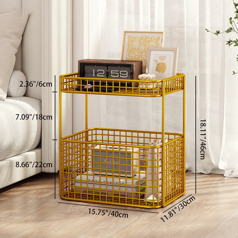 Minimalist Hollow Iron Frame Storage End Table — Without Wheel / Gold