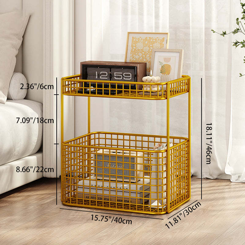 Minimalist Hollow Iron Frame Storage End Table — Without Wheel / Gold