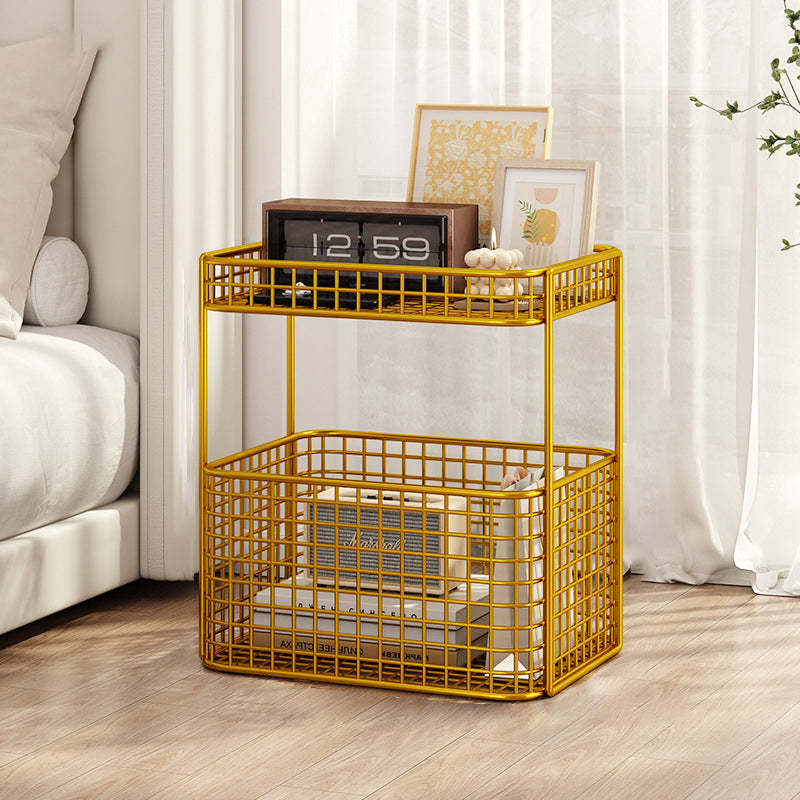 Minimalist Hollow Iron Frame Storage End Table — Without Wheel / Black