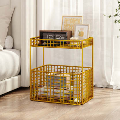 Minimalist Hollow Iron Frame Storage End Table — Without Wheel / Black