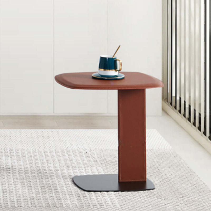 Minimalist Saddle Leather Steel End Table — Orange
