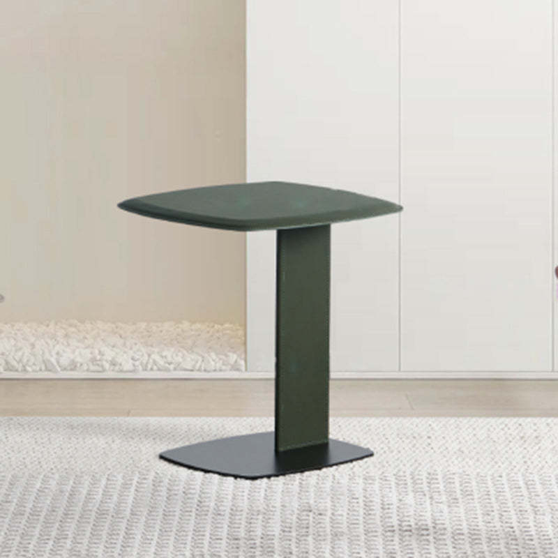 Minimalist Saddle Leather Steel End Table — Green