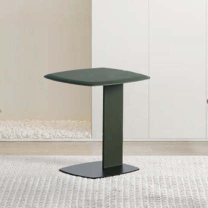 Minimalist Saddle Leather Steel End Table — Green