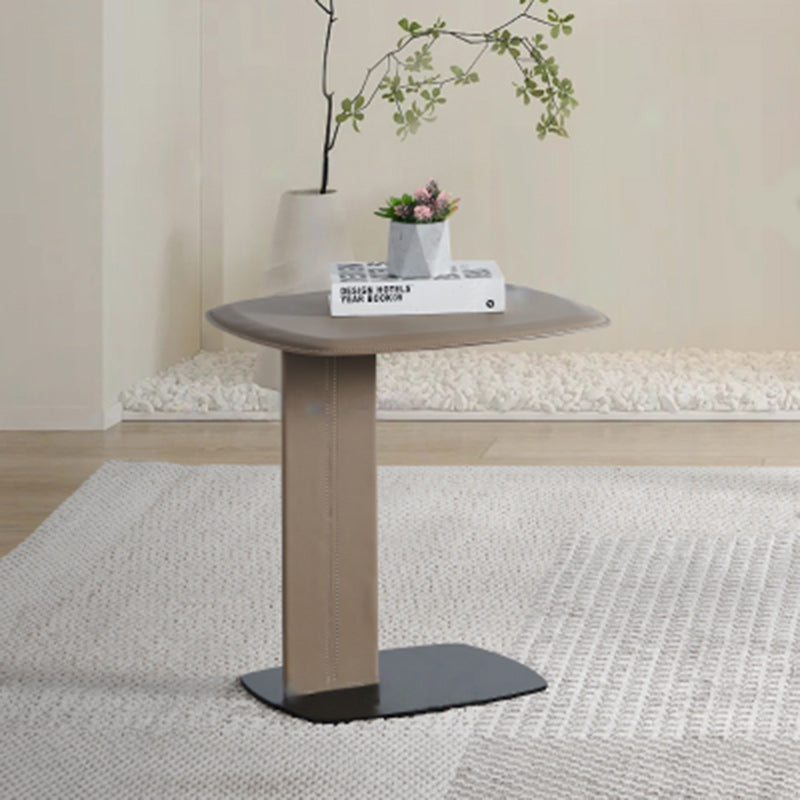 Minimalist Saddle Leather Steel End Table — Gray