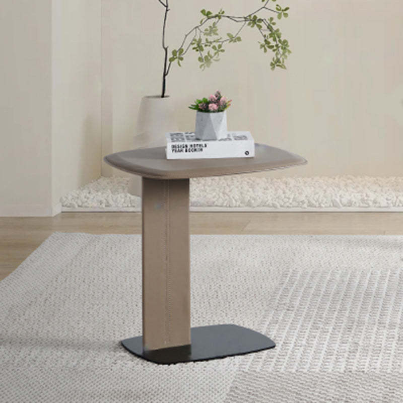 Minimalist Saddle Leather Steel End Table — Gray