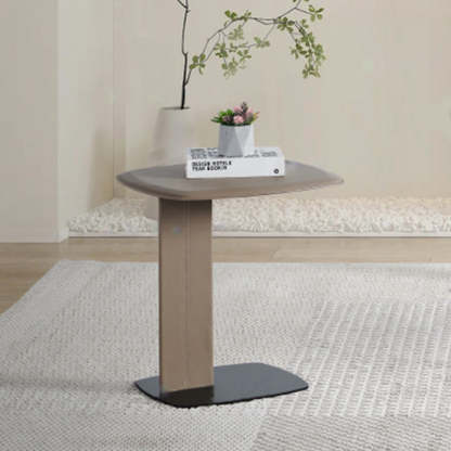 Minimalist Saddle Leather Steel End Table — Gray