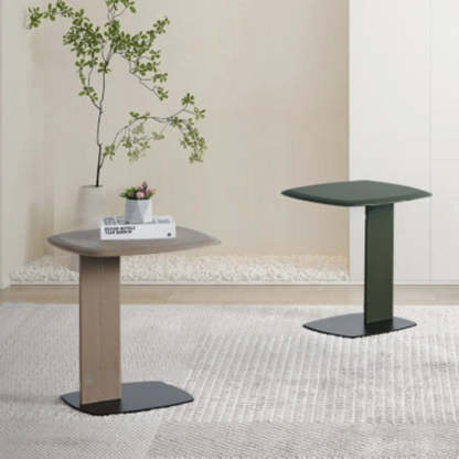 Minimalist Saddle Leather Steel End Table