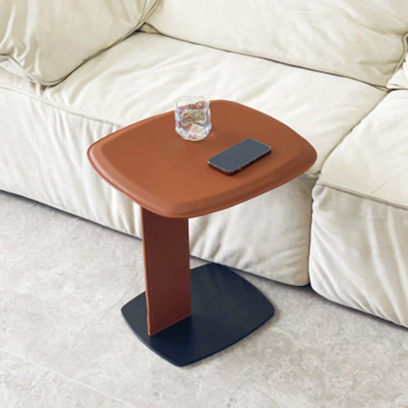 Minimalist Saddle Leather Steel End Table