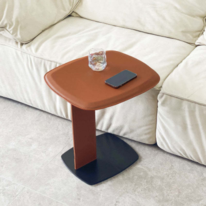 Minimalist Saddle Leather Steel End Table