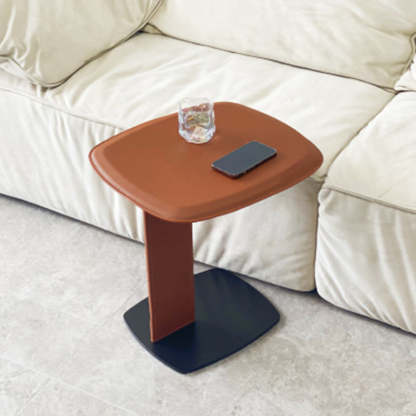 Minimalist Saddle Leather Steel End Table