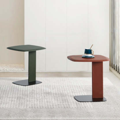 Minimalist Saddle Leather Steel End Table