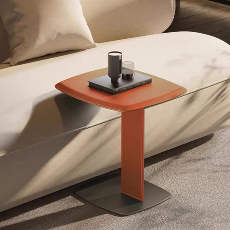 Minimalist Saddle Leather Steel End Table