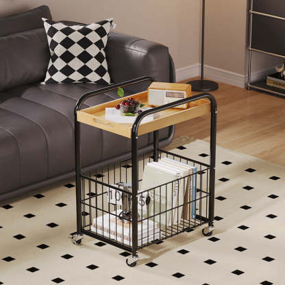 Minimalist Nan Bamboo Steel 1-Shelf 1-Storage End Table