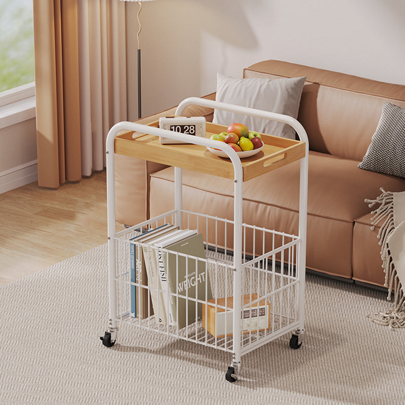 Minimalist Nan Bamboo Steel 1-Shelf 1-Storage End Table — White