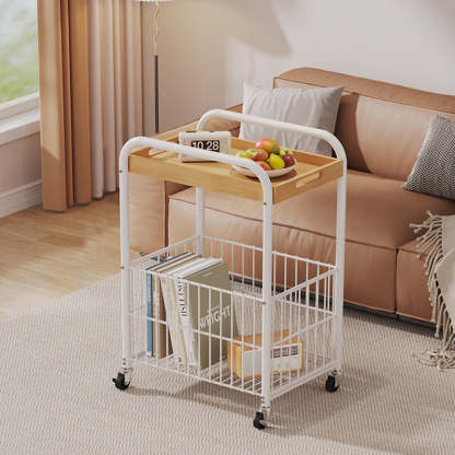Minimalist Nan Bamboo Steel 1-Shelf 1-Storage End Table — White