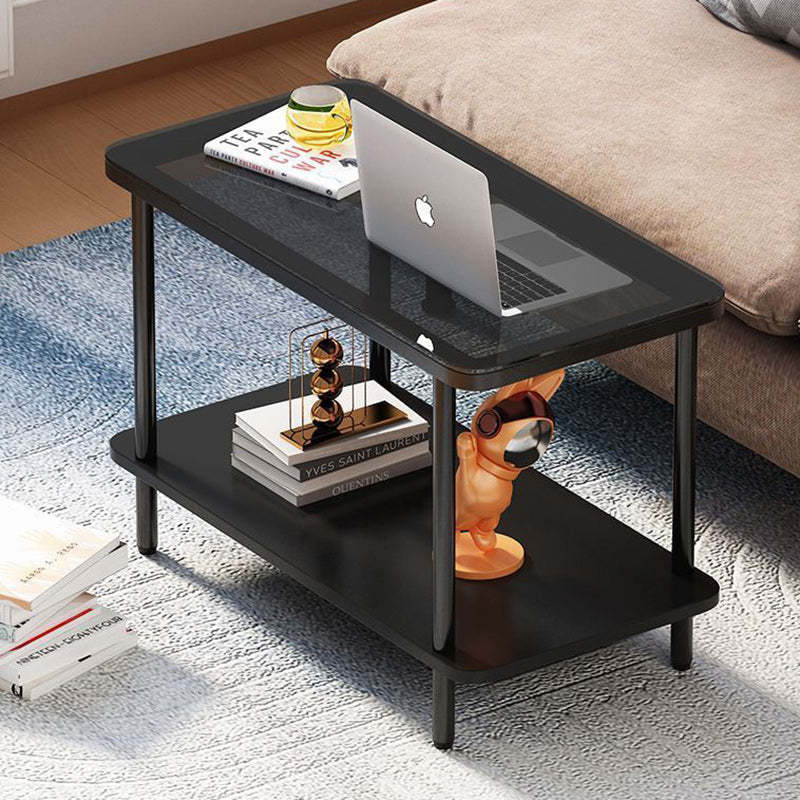 Minimalist Glass Iron Side Table 2-Tier