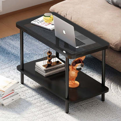 Minimalist Glass Iron Side Table 2-Tier