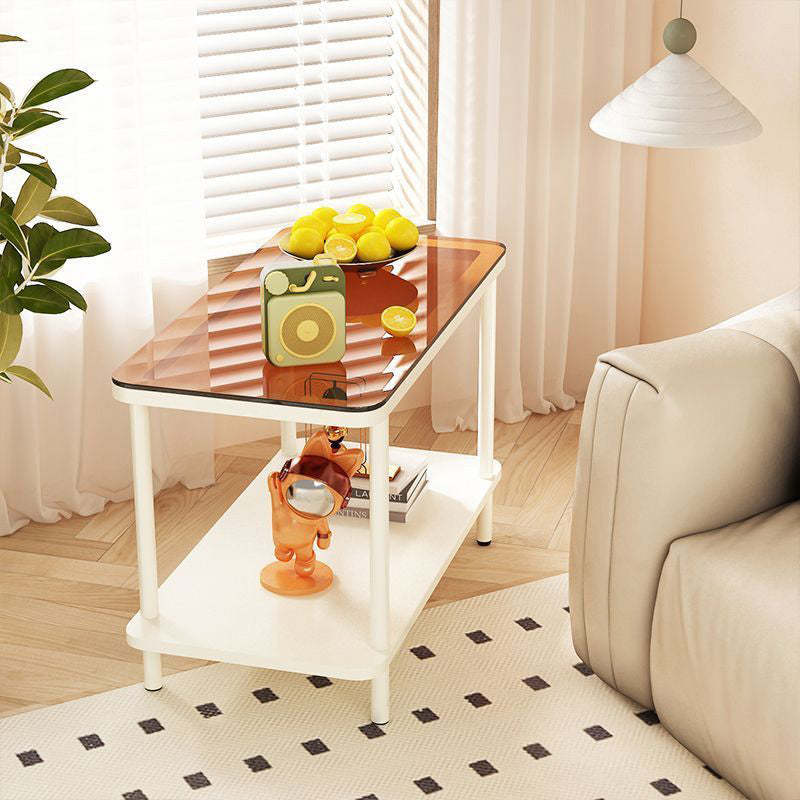 Minimalist Glass Iron Side Table 2-Tier