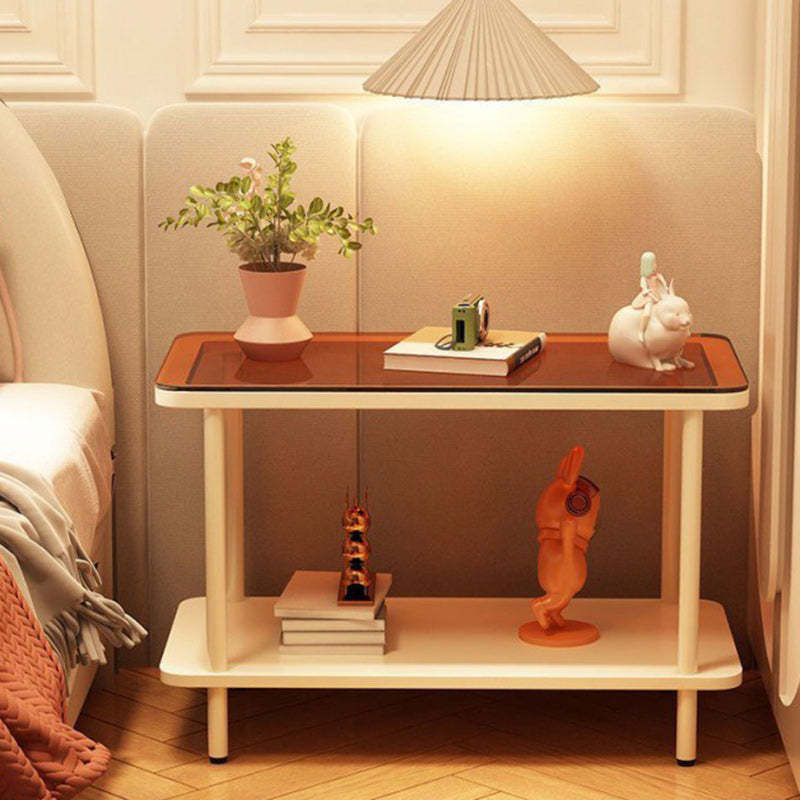 Minimalist Glass Iron Side Table 2-Tier