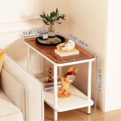 Minimalist Glass Iron Side Table 2-Tier — Teal Glass Tabletop + White Frame