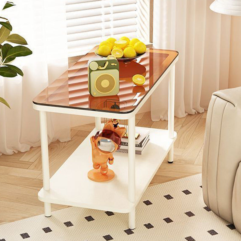 Minimalist Glass Iron Side Table 2-Tier