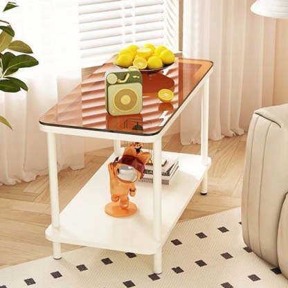 Minimalist Glass Iron Side Table 2-Tier
