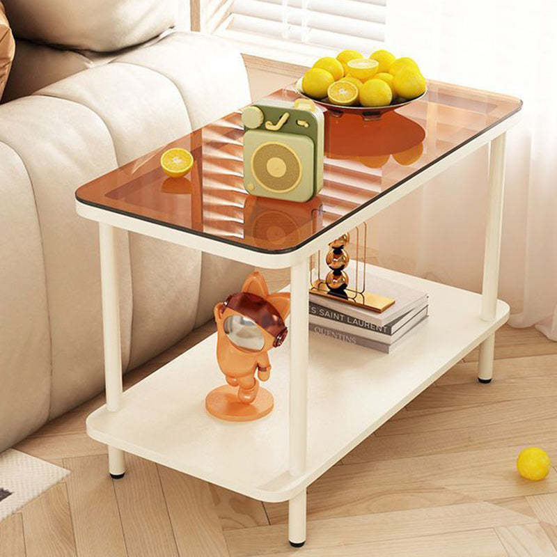 Minimalist Glass Iron Side Table 2-Tier