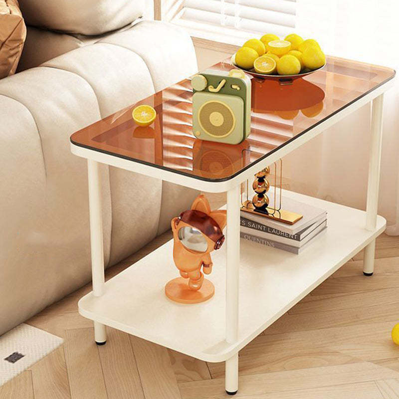 Minimalist Glass Iron Side Table 2-Tier