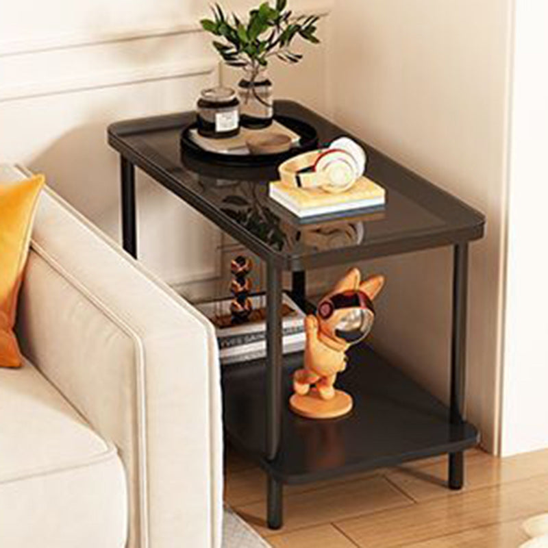 Minimalist Glass Iron Side Table 2-Tier