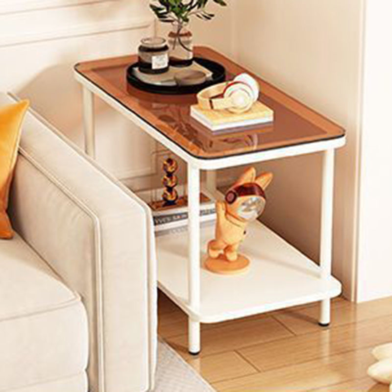 Minimalist Glass Iron Side Table 2-Tier