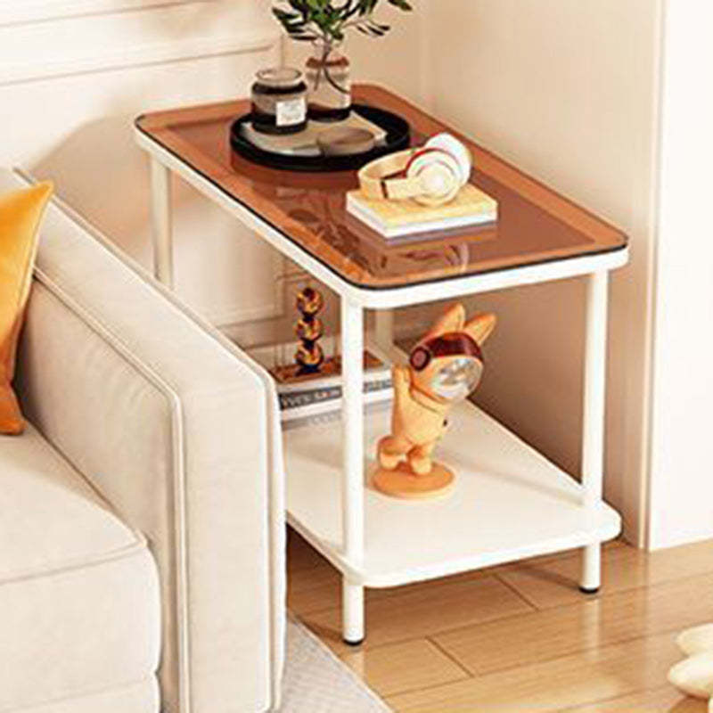 Minimalist Glass Iron Side Table 2-Tier