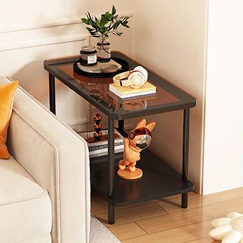 Minimalist Glass Iron Side Table 2-Tier