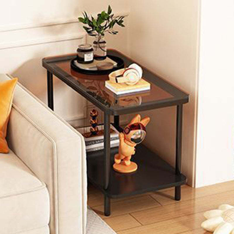 Minimalist Glass Iron Side Table 2-Tier